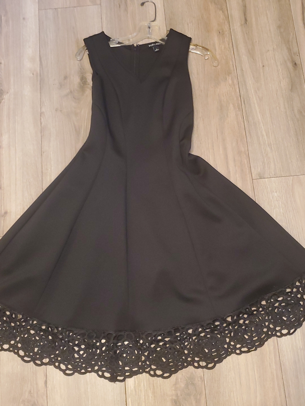 Roz & Ali Black Sleeveless Fit-and-Flare Midi Dress with Crochet Hem
